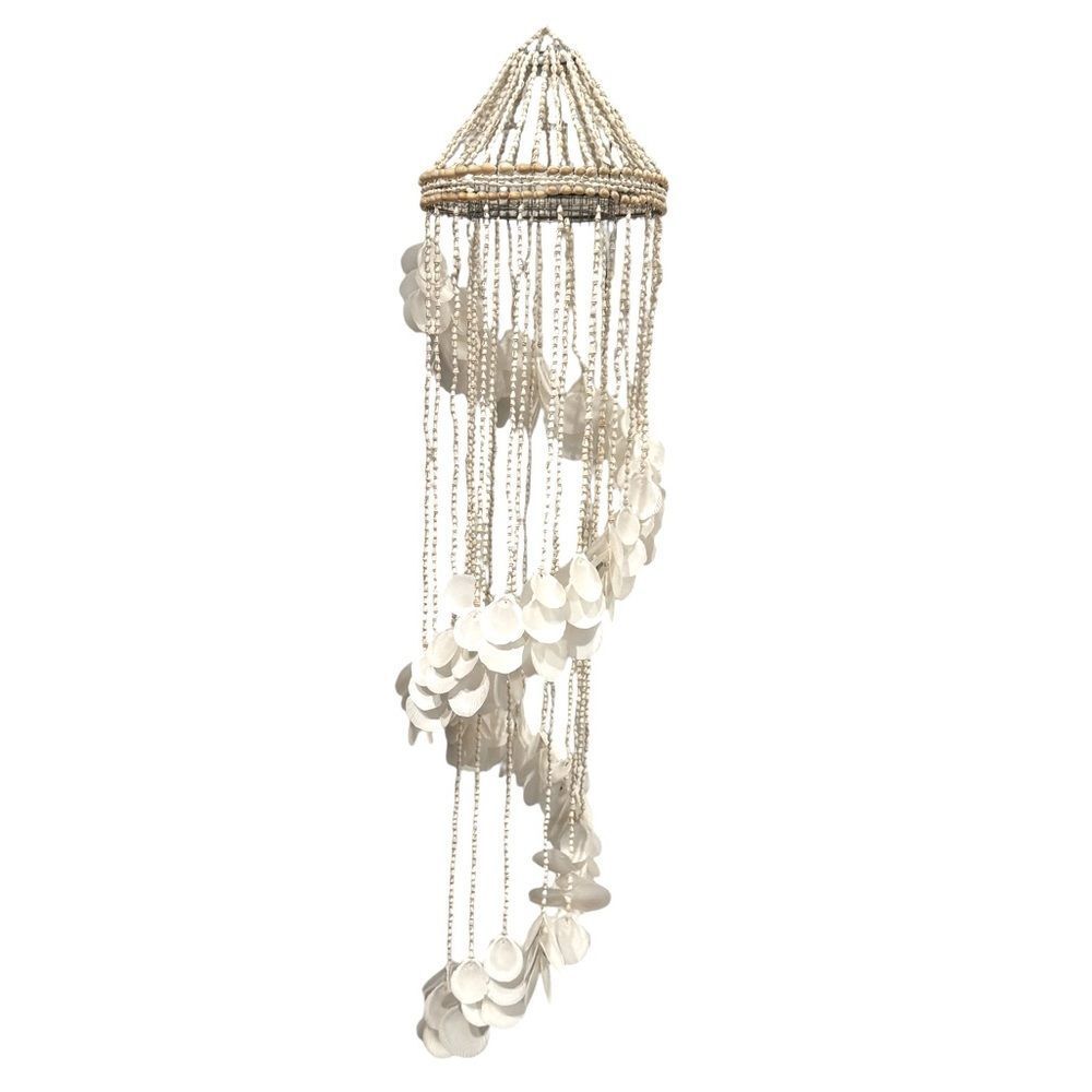 Vintage 70’s Seashell Hanging Mobile Gorgeous White Shells Boho Cottage Core XL